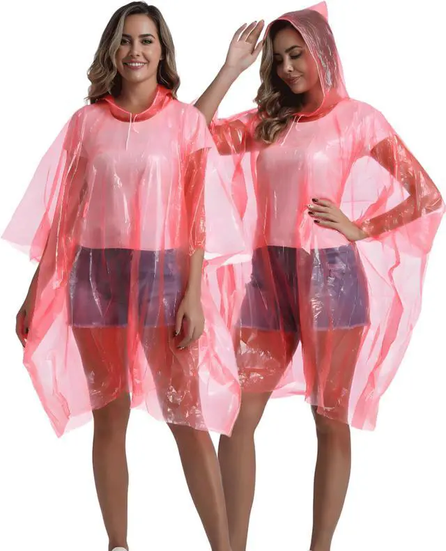 Alt view image 4 of 7 - 4 Pack Disposable Rain Ponchos for Adults - Emergency Rain Poncho for Camping Hiking Travelling Red