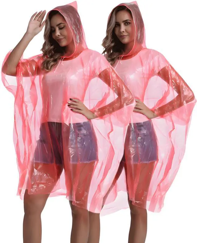 Alt view image 5 of 7 - 4 Pack Disposable Rain Ponchos for Adults - Emergency Rain Poncho for Camping Hiking Travelling Red
