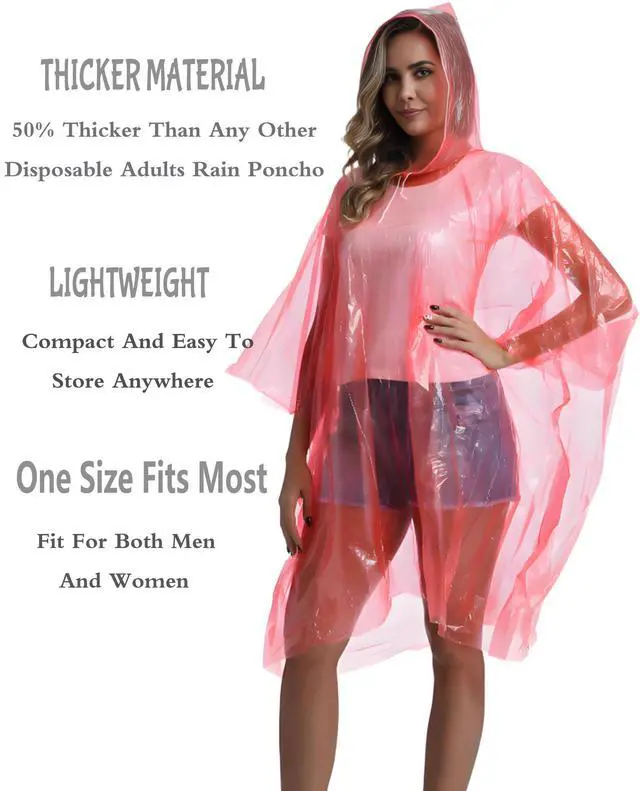 Alt view image 6 of 7 - 4 Pack Disposable Rain Ponchos for Adults - Emergency Rain Poncho for Camping Hiking Travelling Red