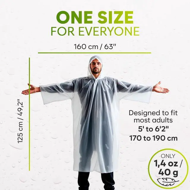 Alt view image 2 of 7 - Disposable Rain Poncho Waterproof with Sleeves - For Adults - Rain Coat with Hood, Pack of 4 - for Women and Men - Hiking, Camping - Drizzle Edition