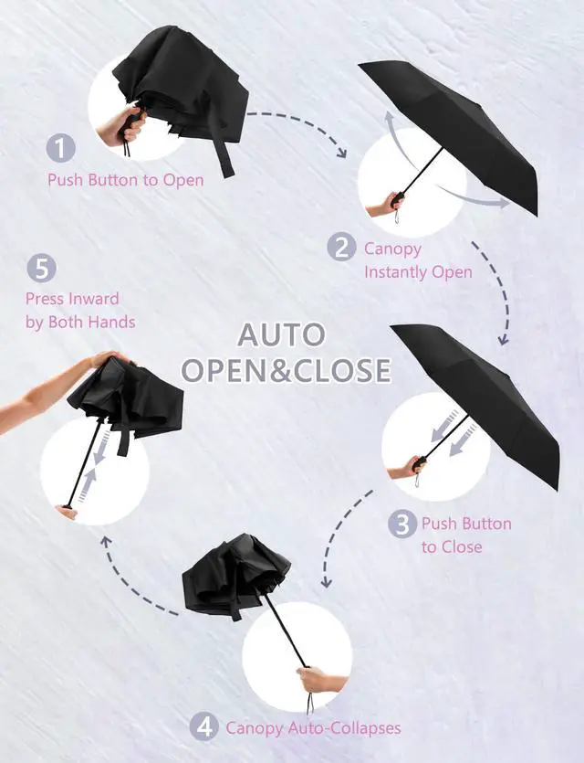 Alt view image 5 of 7 - Umbrellas for Rain, Durable & Compact Umbrella, Backpack, Purse, Portable Umbrella for Travel - Auto Open Close Strong Fiberglass(Pink)