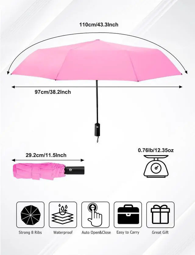 Alt view image 2 of 7 - Umbrellas for Rain, Durable & Compact Umbrella, Backpack, Purse, Portable Umbrella for Travel - Auto Open Close Strong Fiberglass(Pink)