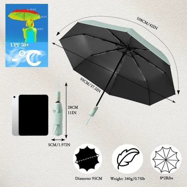 Alt view image 2 of 7 - Style Travel Compact Folding Umbrella with 7CM(2.76in) Hook and Loop Strips/8Ribs/Lightweight Portable/Auto Open Close/UV Protection/UPF 50/Parasol/Waterproof/Rain Sun/Backpack /Car/Women Kid