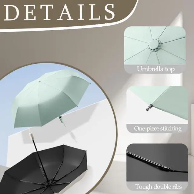 Alt view image 3 of 7 - Style Travel Compact Folding Umbrella with 7CM(2.76in) Hook and Loop Strips/8Ribs/Lightweight Portable/Auto Open Close/UV Protection/UPF 50/Parasol/Waterproof/Rain Sun/Backpack /Car/Women Kid
