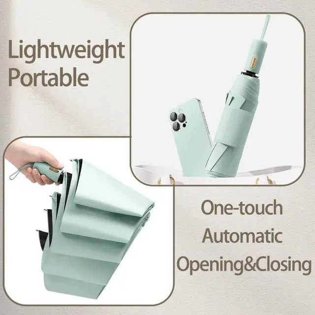 Alt view image 5 of 7 - Style Travel Compact Folding Umbrella with 7CM(2.76in) Hook and Loop Strips/8Ribs/Lightweight Portable/Auto Open Close/UV Protection/UPF 50/Parasol/Waterproof/Rain Sun/Backpack /Car/Women Kid
