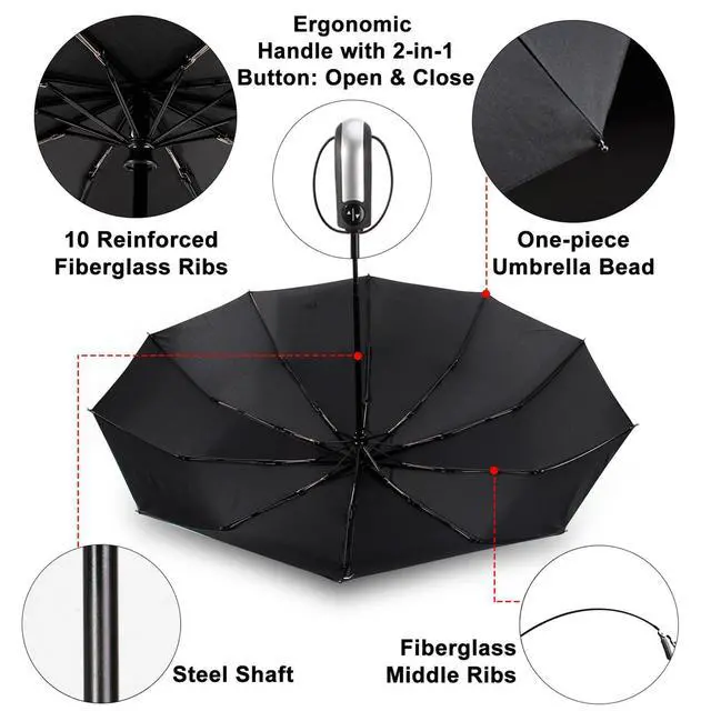 Alt view image 4 of 7 - Travel Umbrella Windproof 46 Inches Canopy, Black