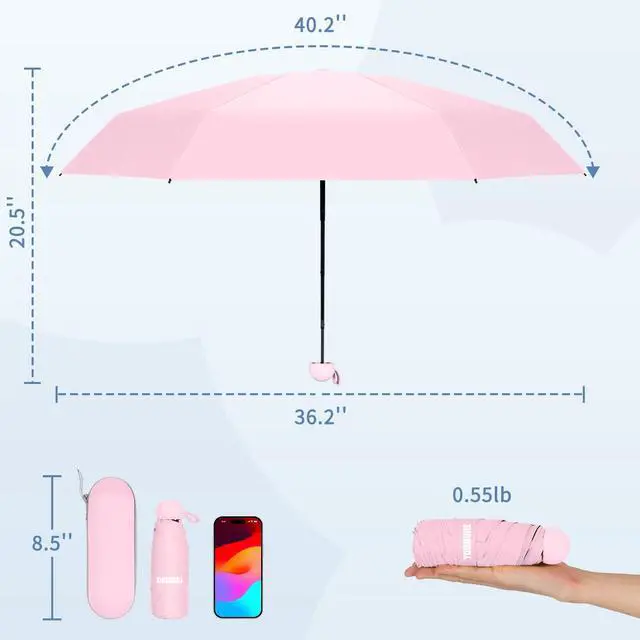 Alt view image 2 of 7 - Travel Umbrella Portable Compact Umbrellas, Pocket Mini for Purse, Umbrellas for UV Sun & Rain Small for Backpack, Umbrella with Case Folding for Kids Women