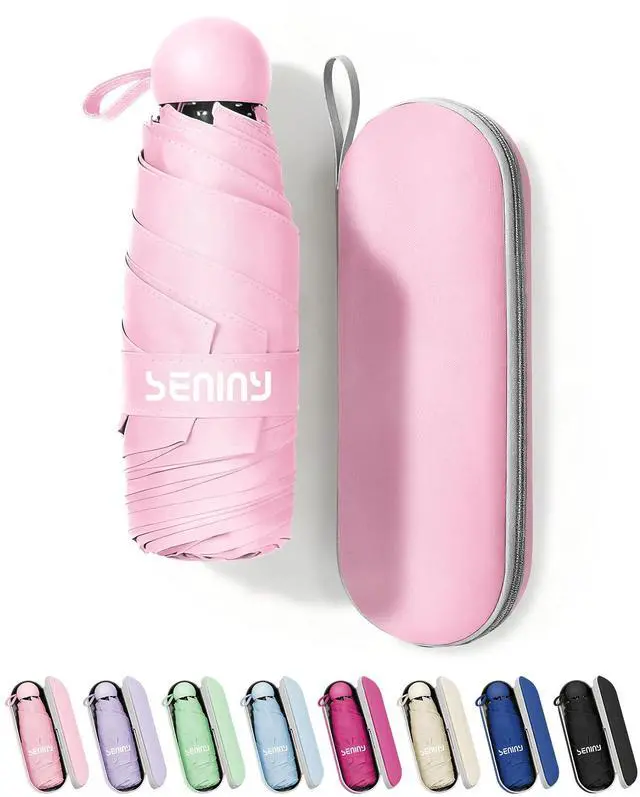 Main image of Mini Portable Travel Umbrella with Case - Compact Umbrellas for Rain & Sun UV Protection for Backpack Pocket, Lightweight Folding Small Umbrella, Tiny Purse Size UV Blocker for Kids Women Girls