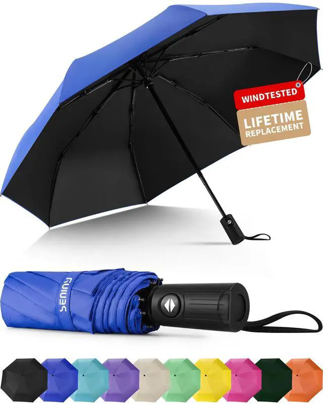 Main image of Windproof Travel Umbrella, Automatic Umbrellas for Rain, Portable & Compact Umbrellas for Backpack, Strong UV for Protection, Folding Small Sun Umbrella for Car, Walking, Dark Blue
