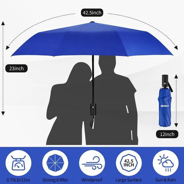 Alt view image 2 of 7 - Windproof Travel Umbrella, Automatic Umbrellas for Rain, Portable & Compact Umbrellas for Backpack, Strong UV for Protection, Folding Small Sun Umbrella for Car, Walking, Dark Blue