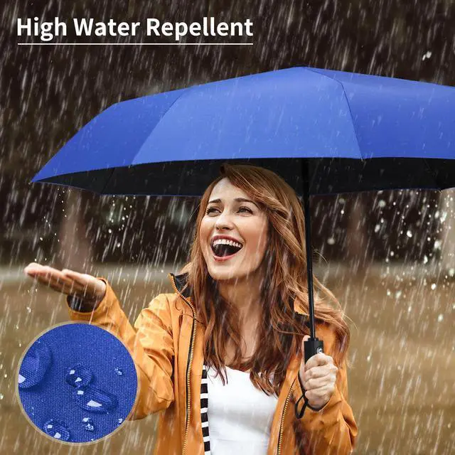 Alt view image 6 of 7 - Windproof Travel Umbrella, Automatic Umbrellas for Rain, Portable & Compact Umbrellas for Backpack, Strong UV for Protection, Folding Small Sun Umbrella for Car, Walking, Dark Blue