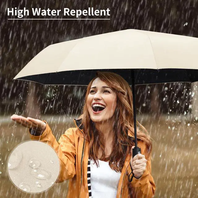 Alt view image 6 of 7 - Windproof Travel Umbrella, Automatic Umbrellas for Rain, Portable & Compact Umbrellas for Backpack, Strong UV for Protection, Folding Small Sun Umbrella for Car, Walking, Beige