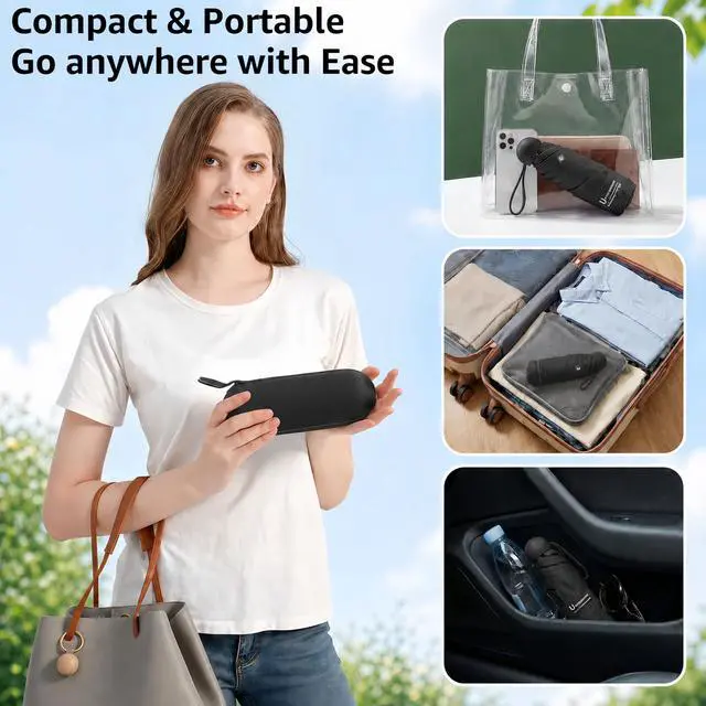 Alt view image 5 of 7 - Travel Essentials Mini Umbrella for Purse With Case Small Compact UV Sun Protection Lightweight Tiny Pocket Manual Open Close Umbrella for Women Kids and Men Fits Purse Backpack
