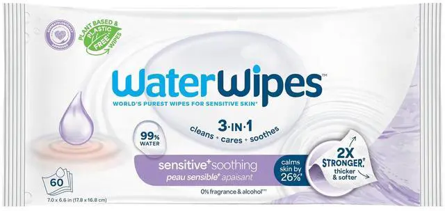 Main image of Sensitive+ Soothing Wipes, 3-In-1 Cleans, Cares, Soothes, 99% Water with Botanical Extract, Unscented & Hypoallergenic Baby Wipes, 60 Count (1 Pack)