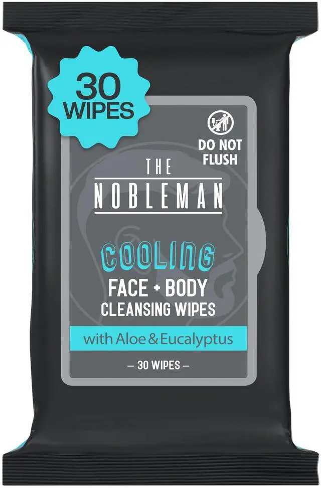 Main image of Mens Cooling Face & Body Cleansing Wipes Aloe & Eucalyptus No Rinse Cleansing Cloths for Gym, Travel, Sweat Removal, Post Workout Freshness, Active On-The-Go Hygiene & Camping 30 Ct