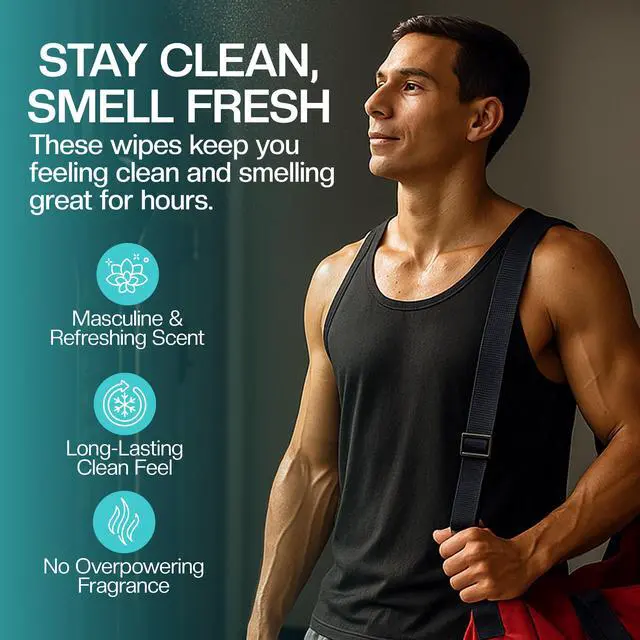 Alt view image 6 of 7 - Mens Cooling Face & Body Cleansing Wipes Aloe & Eucalyptus No Rinse Cleansing Cloths for Gym, Travel, Sweat Removal, Post Workout Freshness, Active On-The-Go Hygiene & Camping 30 Ct