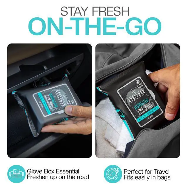 Alt view image 3 of 7 - Mens Cooling Face & Body Cleansing Wipes Aloe & Eucalyptus No Rinse Cleansing Cloths for Gym, Travel, Sweat Removal, Post Workout Freshness, Active On-The-Go Hygiene & Camping 30 Ct