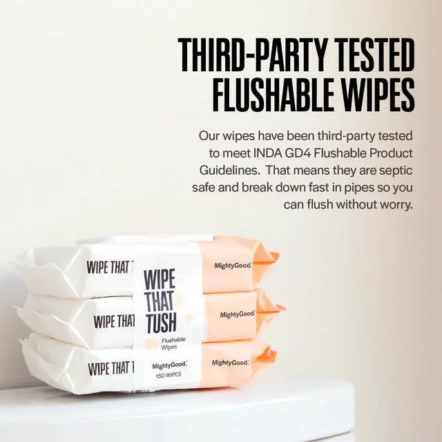 Alt view image 4 of 7 - Wipe That Tush Flushable Wipes - 2 Packs of 50, 100 Total Adult Wet Wipes - Extra Large & Soft - Hypoallergenic & Fragrance-Free With Aloe & Vitamin E - Septic-Safe - Bathroom Essentials