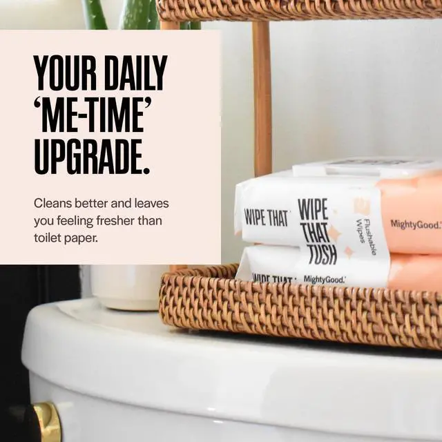 Alt view image 7 of 7 - Wipe That Tush Flushable Wipes - 2 Packs of 50, 100 Total Adult Wet Wipes - Extra Large & Soft - Hypoallergenic & Fragrance-Free With Aloe & Vitamin E - Septic-Safe - Bathroom Essentials