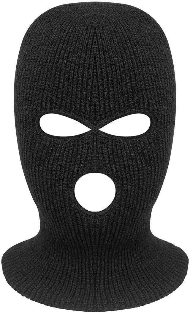 Main image of 3-Hole Full Face Mask Cover Ski Mask Winter Balaclava Cap Knitted Face Cover for Winter Outdoor Sports Black