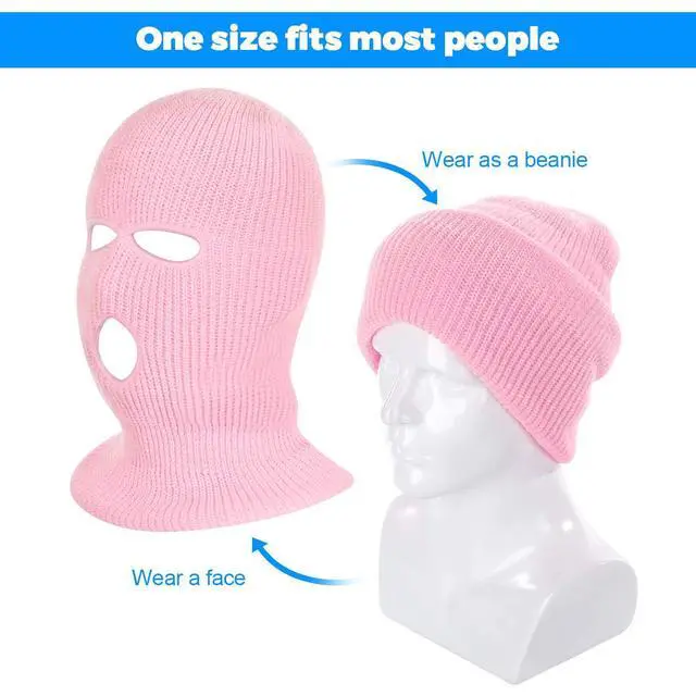 Alt view image 3 of 5 - 3-Hole Full Face Mask Cover Ski Mask Winter Balaclava Cap Knitted Face Cover for Winter Outdoor Sports Black