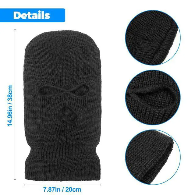 Alt view image 2 of 5 - 3-Hole Full Face Mask Cover Ski Mask Winter Balaclava Cap Knitted Face Cover for Winter Outdoor Sports Black