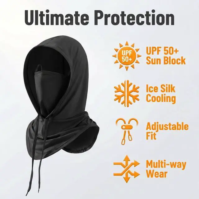 Alt view image 2 of 6 - Cooling Balaclava Sun UV Protection Hood Breathable Full Head Mask Face Cover for Men Women Cycling Motorcycle Fishing Black