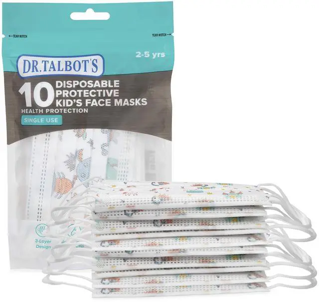 Main image of Disposable Protective Face Masks for Boys 2-5 Years - 10-Count - Disposable 3-Layer Single Use Face Masks with Easy-Bend Nose Clip and Soft Ear Loops