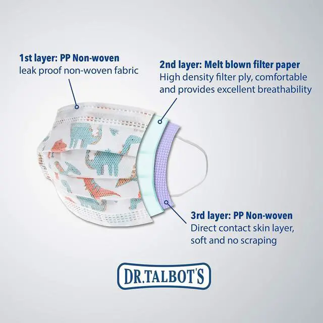 Alt view image 3 of 7 - Disposable Protective Face Masks for Boys 2-5 Years - 10-Count - Disposable 3-Layer Single Use Face Masks with Easy-Bend Nose Clip and Soft Ear Loops