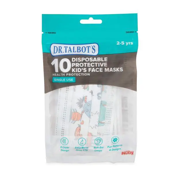 Alt view image 6 of 7 - Disposable Protective Face Masks for Boys 2-5 Years - 10-Count - Disposable 3-Layer Single Use Face Masks with Easy-Bend Nose Clip and Soft Ear Loops