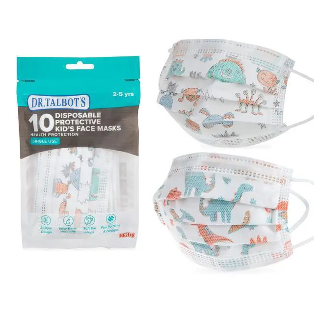 Alt view image 5 of 7 - Disposable Protective Face Masks for Boys 2-5 Years - 10-Count - Disposable 3-Layer Single Use Face Masks with Easy-Bend Nose Clip and Soft Ear Loops