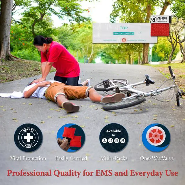 Alt view image 2 of 7 - Mask for Pocket or Key Chain, CPR Emergency Face Shield with One-Way Valve Breathing Barrier for First Aid or AED Training, Archer MedTech (6)