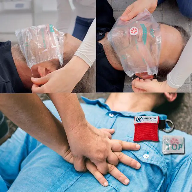 Alt view image 4 of 7 - Mask for Pocket or Key Chain, CPR Emergency Face Shield with One-Way Valve Breathing Barrier for First Aid or AED Training, Archer MedTech (6)