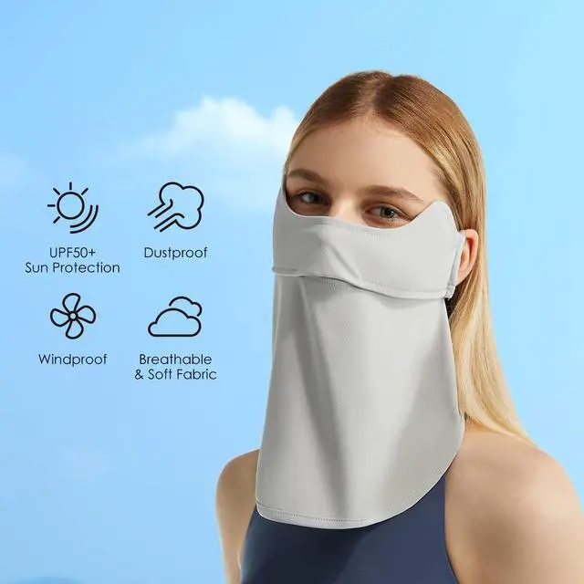 Alt view image 3 of 7 - Sun UV Face Mask UPF50+ Neck Gaiter Scarf Breathable Cooling Face Cover for Outdoor Activities Light Grey