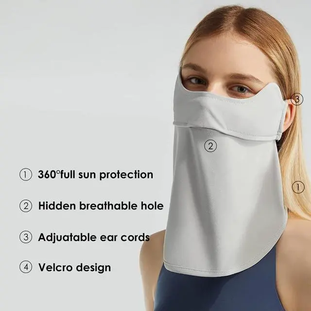 Alt view image 4 of 7 - Sun UV Face Mask UPF50+ Neck Gaiter Scarf Breathable Cooling Face Cover for Outdoor Activities Light Grey
