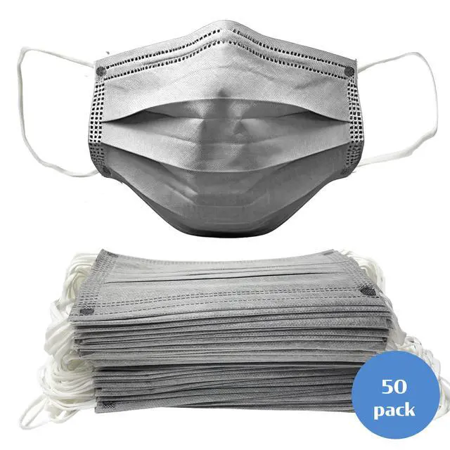 Alt view image 4 of 4 - 50PCS Gray Disposable Face Masks, Non-medical, 3 Layer Protection Face Masks for Adult, Teenager, Seniors 1Box(50pc)