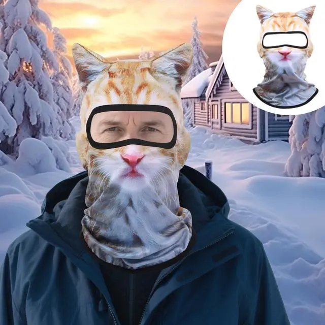 Alt view image 2 of 6 - 3D Cat Ski Balaclava Sheisty Face Mask with Ears Cute Animal Ski Mask Suitable for Music Festivals Raves Party Outdoor Activities Christmas Yellow