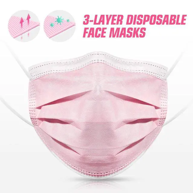 Alt view image 3 of 7 - 50 Pcs Disposable Face Cover 3-Ply Filter Non Medical Breathable Earloop Masks (Pink)