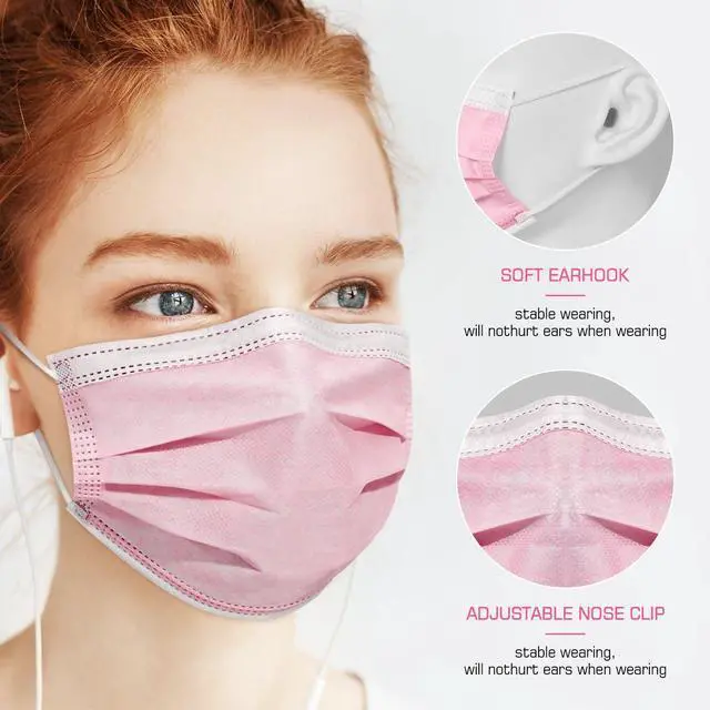 Alt view image 4 of 7 - 50 Pcs Disposable Face Cover 3-Ply Filter Non Medical Breathable Earloop Masks (Pink)