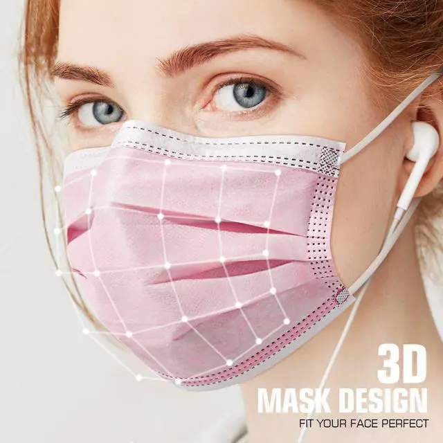Alt view image 5 of 7 - 50 Pcs Disposable Face Cover 3-Ply Filter Non Medical Breathable Earloop Masks (Pink)