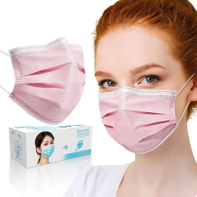Main image of 50 Pcs Disposable Face Cover 3-Ply Filter Non Medical Breathable Earloop Masks (Pink)