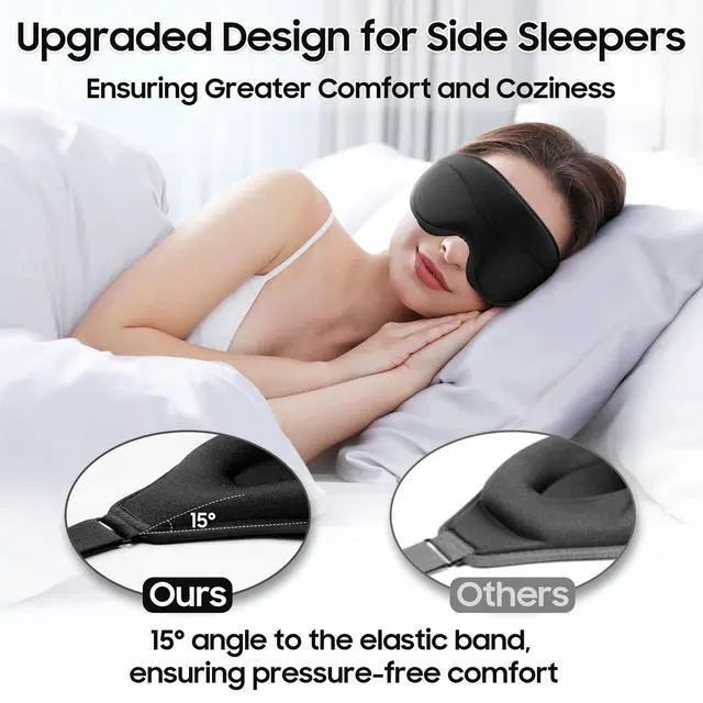 Alt view image 3 of 7 - Sleep Mask - Total Blackout 3D Sleeping Mask, Super Lightweight & Silky Soft Eye Mask for Sleeping, Fully Adjustable Fit for Home, Office, Traveling, Meditation, Yoga, Black