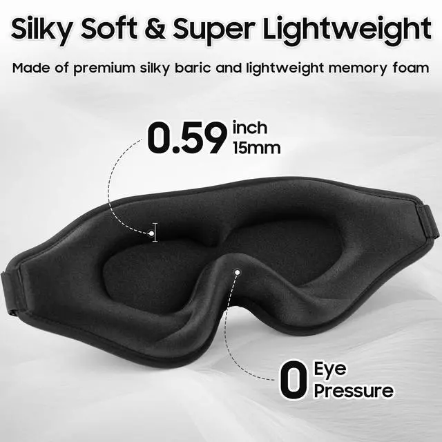 Alt view image 4 of 7 - Sleep Mask - Total Blackout 3D Sleeping Mask, Super Lightweight & Silky Soft Eye Mask for Sleeping, Fully Adjustable Fit for Home, Office, Traveling, Meditation, Yoga, Black