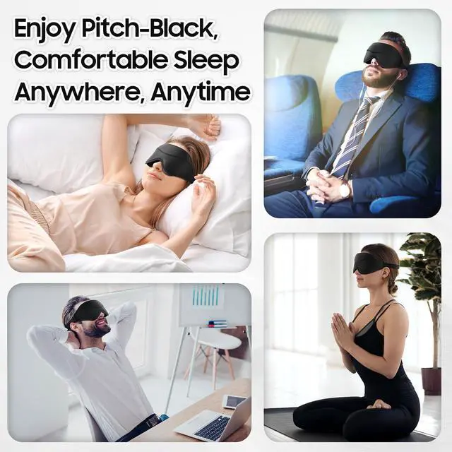 Alt view image 6 of 7 - Sleep Mask - Total Blackout 3D Sleeping Mask, Super Lightweight & Silky Soft Eye Mask for Sleeping, Fully Adjustable Fit for Home, Office, Traveling, Meditation, Yoga, Black
