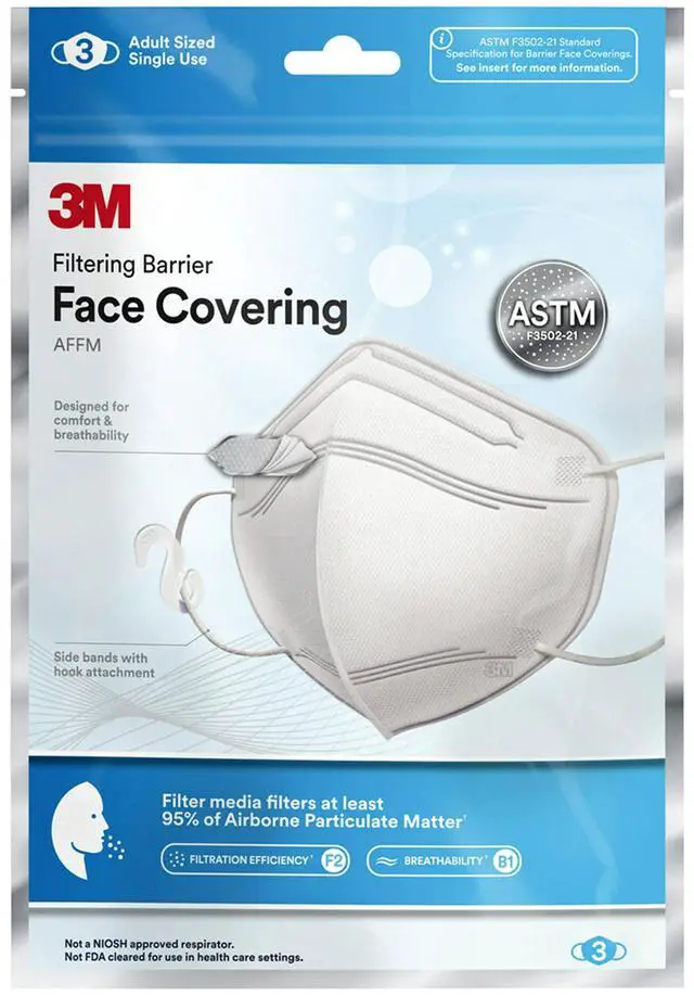 Main image of Filtering Barrier Face Covering, Good For Crowded Places, Helps Reduce Airborne Particulate Exposure, AFFM-3, One Size, 3 Pack