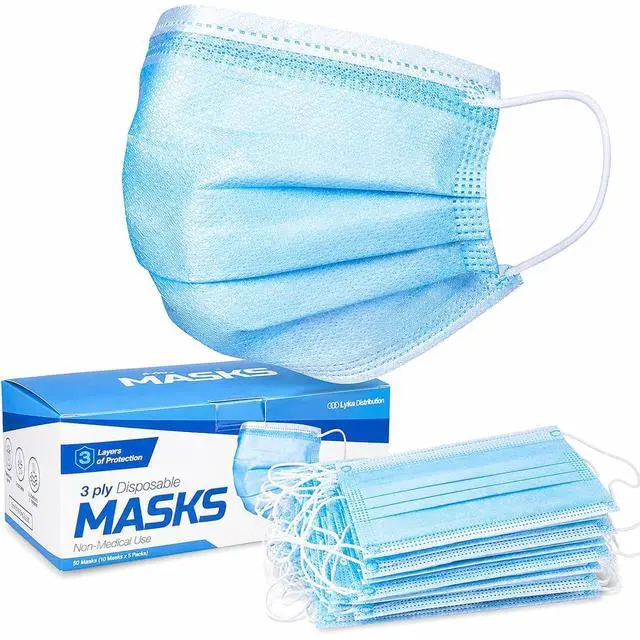 Main image of ASTM Level 3 Disposable Face Masks (3 Ply, ASTM F2100-23) Breathable Blue Face Mask for Air & Pollution - Great for Smoke, Travel & Work Environments - Ships from USA, 50 Pack