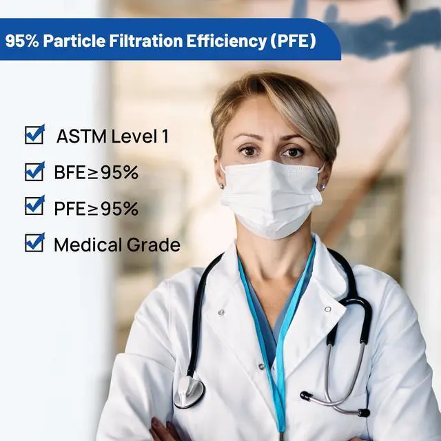 Alt view image 3 of 7 - 50pcs 3 Ply White Disposable Face Mask, Medical Grade, Comfortable & Breathable Suitable for Protection