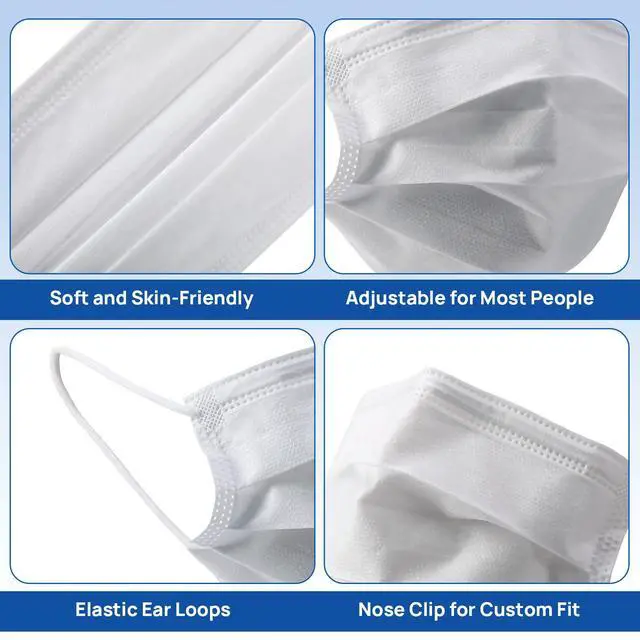 Alt view image 5 of 7 - 50pcs 3 Ply White Disposable Face Mask, Medical Grade, Comfortable & Breathable Suitable for Protection