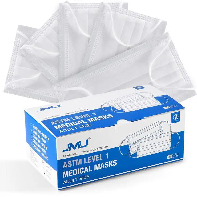 Alt view image 2 of 7 - 50pcs 3 Ply White Disposable Face Mask, Medical Grade, Comfortable & Breathable Suitable for Protection