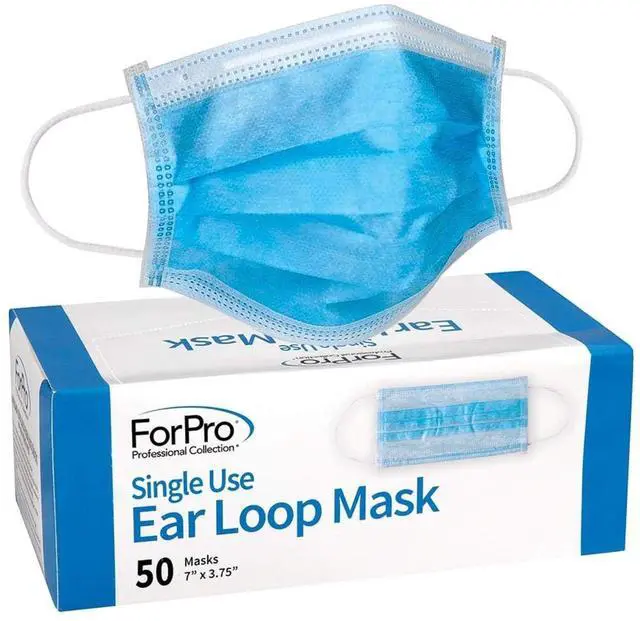 Main image of Single Use Ear Loop Mask, 3-Ply Disposable Non-Woven Face Mask, Latex-Free, Fiberglass-Free, Protects Against Pollen, Dust, 50-Count